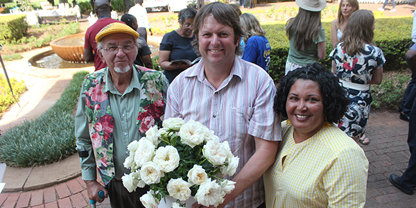 L_R Ludwig Taschner director Ludwigs Roses, Halmar Taschner with WITS roses and Michelle Gallant of Wits Functions and Events whose idea it was to have a Wits centenary rose